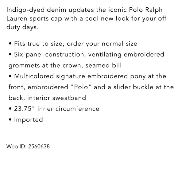 Rare Polo by Ralph Lauren Denim Indigo Blue Baseball Cap Hat Men’s & Woman’s - Picture 6 of 6